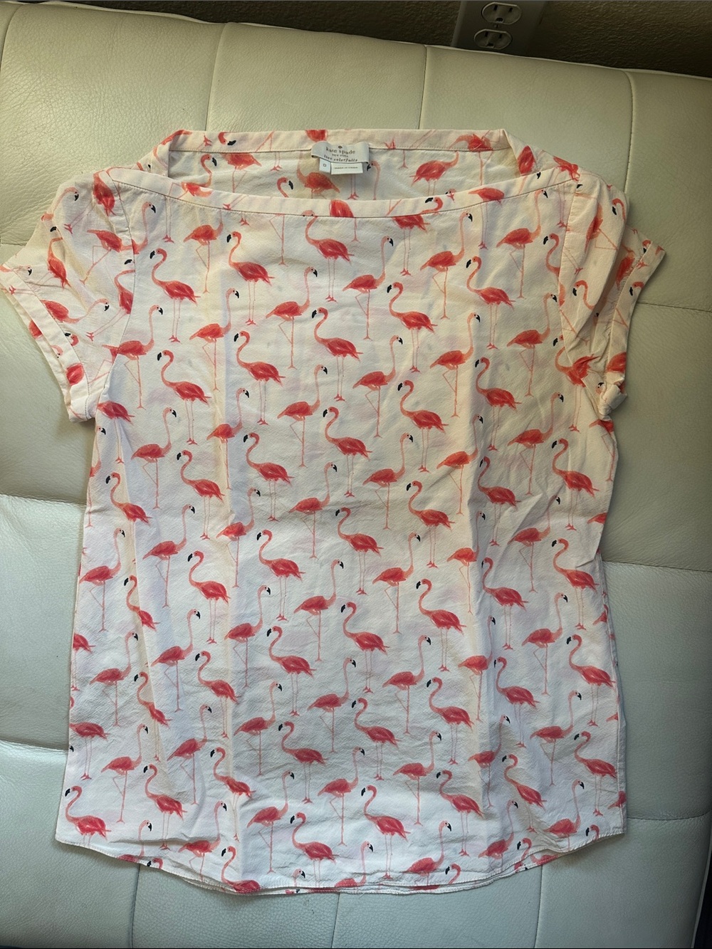 kate spade White Short Sleeve Tee with Pink Flamingo Print
